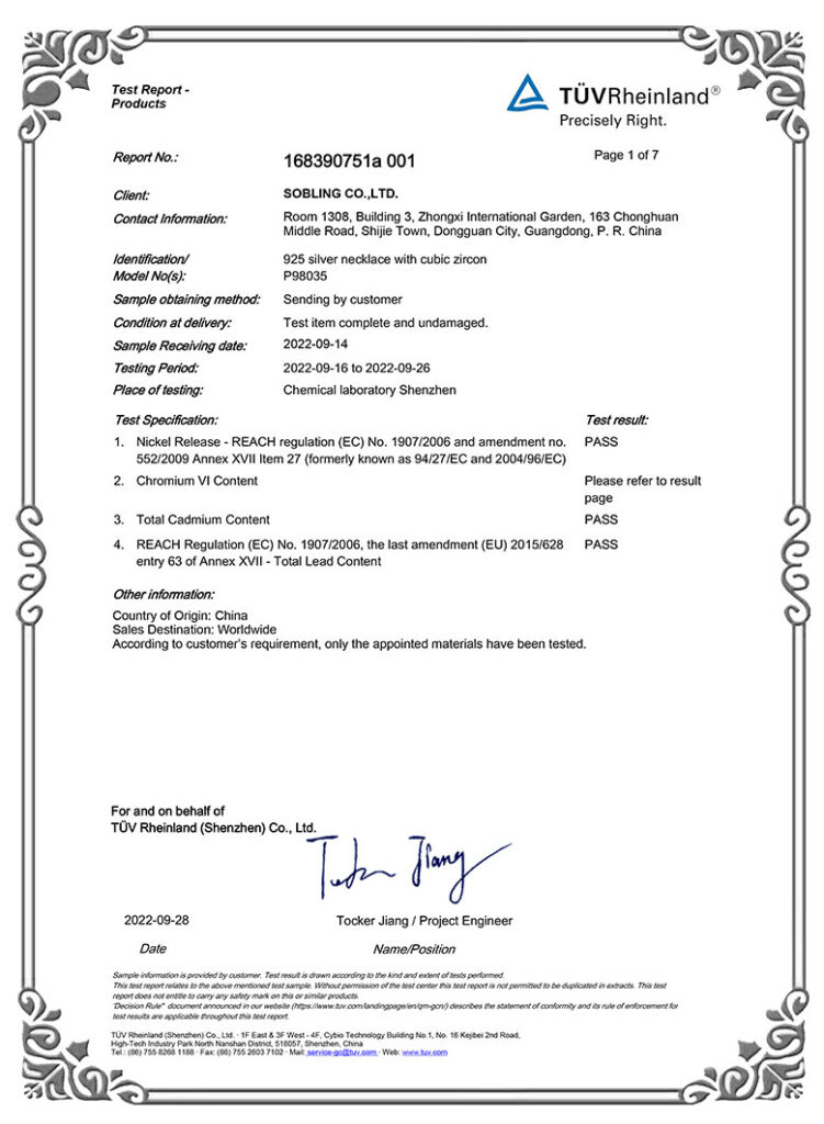 TUV Certificated EU Reach Standard Compliance quality