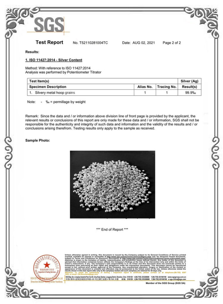 SGS-Certificated-999-Silver-Grain-Content-Test