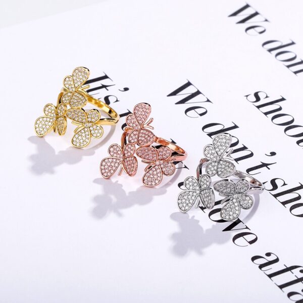 Sobling manufacture 3 pieces flying Butterfly fashion women Ring With Iced Out bling clear AAA CZ Paved Hip Hop Charming Jewelry Party