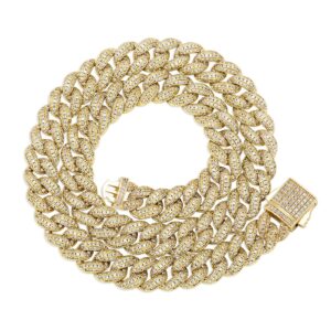 Sobling 10mm hiphop mens Iced out Cravejado AAA Cubic Zircon High Quality yellow gold color Charming Miami Cuban link Chain Necklace from china jewelry manufacturer