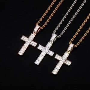 Sobling Newest Iced Out clear AAA Baguette Cubic Zirconia religion christian Cross Pendant Necklace Hip Hop bling Jewelry For Men and Women Gift
