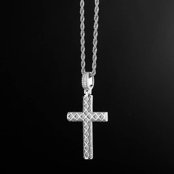 Sobling HIP HOP Iced Out Bling AAA Rhombus CZ Cross Pendant Necklace Personalized Men and Women Jewelry Gift with rope chain