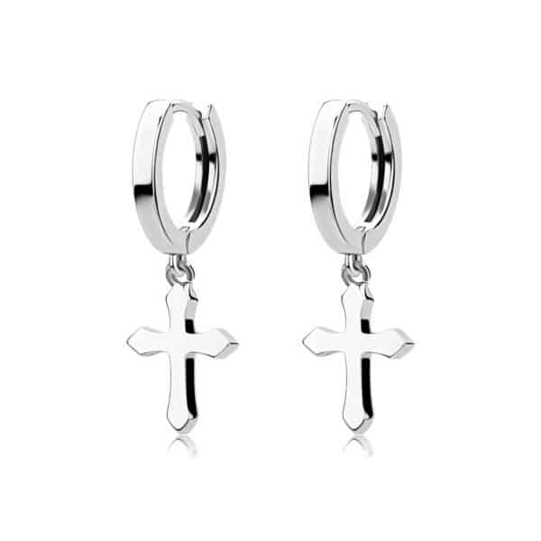 Sobling Trendy polished circle hoop Earrings with dangling drop Cross Simple style ear clip buckle Jewelry For women Girls yellow gold color