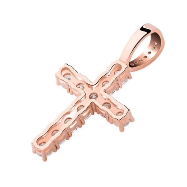 Sobling simple rose gold religion Cross Pendant Micro Paved 4mm round CZ Prayer Necklace For Hip Hop Men & Women with 3mm polished rope chain