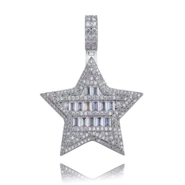 Sobling wholesale High Quality Pentagram Pendant Five-pointed star Necklace Iced Out bling round and baguette Cubic Zirconia Hip Hop Star Jewelry For Gift Women And Men