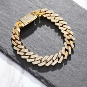 Sobling Newest 14mm Miami Cuban rhombus Link chain Bracelet Iced Out bling AAA Cubic Zircon micro paved Hip hop Mens Jewelry yellow gold plated