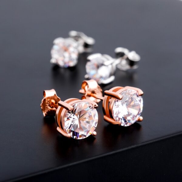 Sobling 4/6/8MM Round brilliant CZ Stud Earrings 925 Sterling Silver Hip Hop Fashion Iced Out Cubic Zirconia Jewelry white gold color