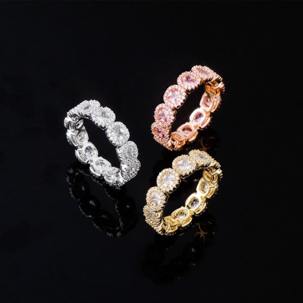 Sobling wholesale 4mm Clear 3A cushion CZ eternity Rings band Iced Out bling Micro Pave halo yellow Gold Color Hip Hop Jewelry