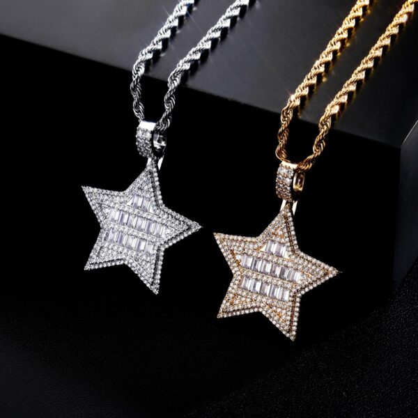 Sobling wholesale High Quality Pentagram Pendant Five-pointed star Necklace Iced Out bling round and baguette Cubic Zirconia Hip Hop Star Jewelry For Gift Women And Men