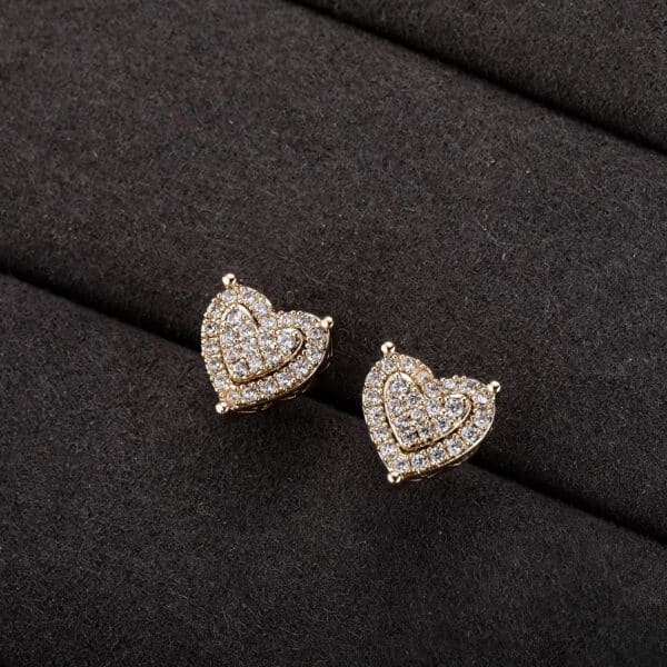 Sobling heart shape clear 3A CZ paved Screw post stud earring yellow gold plated imitaion 3 prongs setting Iced Out bling hiphop Jewelry