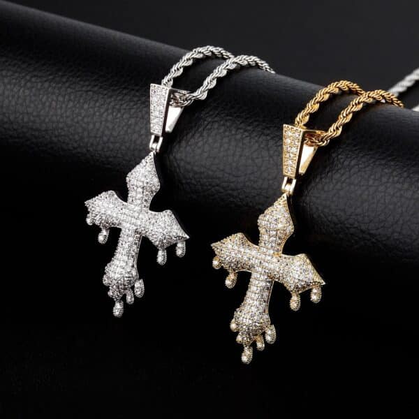 Sobling Iced Out Clear AAA Cubic Zirconia Hip Hop bling frozen Cross Pendant Necklace with 3mm rope chain For mens from china jewelry manufacturer