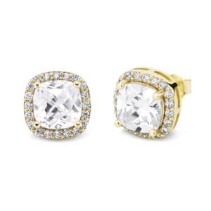 Sobling Newest fashion 7mm cushion halo stud earring yellow gold color with Clear 3A CZ Inlaid from china jewelry manufacturer for women and mens