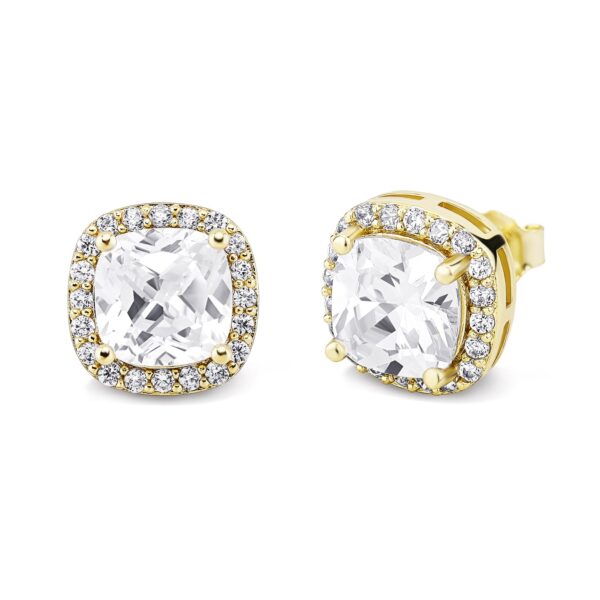 Sobling Newest fashion 7mm cushion halo stud earring yellow gold color with Clear 3A CZ Inlaid from china jewelry manufacturer for women and mens