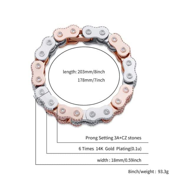 Sobling manufacture and wholesale 18mm Hip Hop Bike Motorcycle Chain Bracelet Cubic Zirconia micro paved hiphop Fashion mens Jewelry