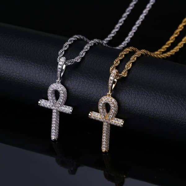 Sobling Solid Ankh Cross Pendant Cubic Zircon Chains Hip Hop Micro Pave CZ jewelry Egyptian Style Necklace with 4mm polished rope chain from china factory