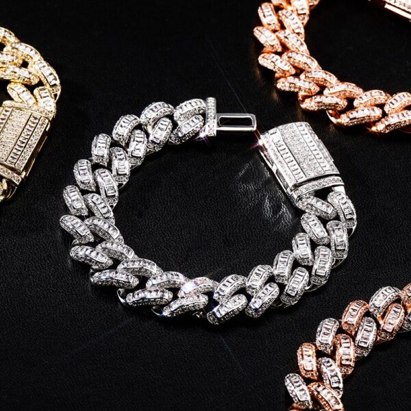 Sobling wholesale 16MM Iced Out bling baguette 1x2mm CZ micro paved Bracelet Cuban link Chain Hip Hop Jewelry For Men rose gold plated