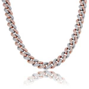 Sobling jewelry factory wholesale 14mm white rhodiun and rose gold Miami Cuban Chain Iced Out bling AAA Cubic Zirconia Necklace Mens hiphop Jewelry