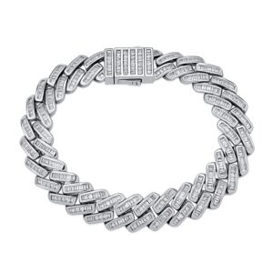 Sobling wholesale 12mm Cuban Link chain Bracelet AAA CZ Baguette channel setting Iced Out bling Hip Hop Luxury Jewelry For mens