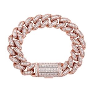 Sobling wholesale 16MM Iced Out bling baguette 1x2mm CZ micro paved Bracelet Cuban link Chain Hip Hop Jewelry For Men rose gold plated