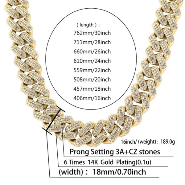 Sobling wholesale 18mm yellow Gold and rhodium 2 tones Cuban link chain iced out bling cubic zirconia necklace hip-hop jewelry men's gift