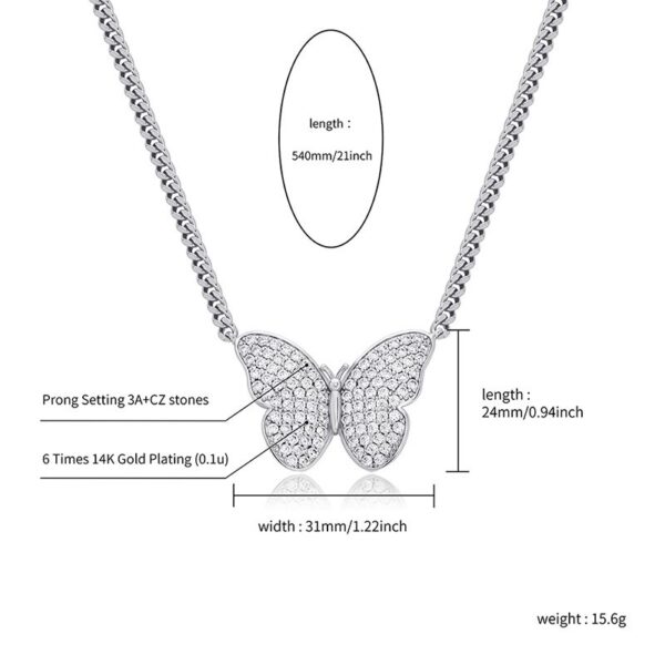 Sobling Newest Butterfly Pendant Iced Out bling Cubic Zirconia paved necklace With 3mm Cuban link Chain Fashion hiphop Jewelry for Men