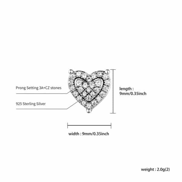 Sobling heart shape clear 3A CZ paved Screw post stud earring yellow gold plated imitaion 3 prongs setting Iced Out bling hiphop Jewelry