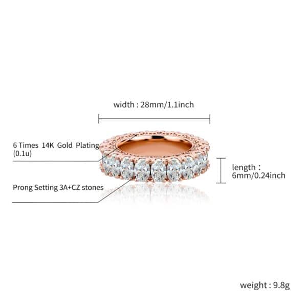 Sobling factory wholesale Newest oval 4x6mm clear AAA CZ Eternity Ring band Full Iced Out bling hiphop jewelry rose gold color Wedding Rings