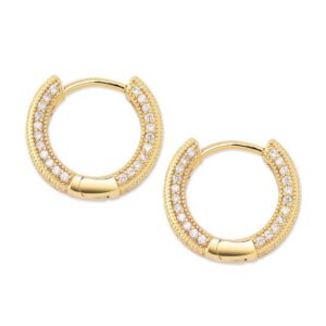 Sobling wholesale yellow Gold Color Plated Iced Out Double row CZ Stone paved hoop Earring Hip Hop Rock Jewelry For Male Female Gifts