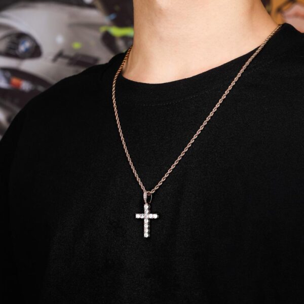 Sobling simple rose gold religion Cross Pendant Micro Paved 4mm round CZ Prayer Necklace For Hip Hop Men & Women with 3mm polished rope chain