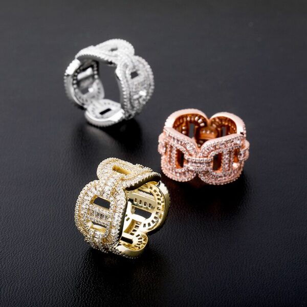 Sobling Hip Hop letter "X" and "H" chain link eternity wedding Ring band fully Iced Out Bling Micro Pave AAA Cubic Zircon Jewelry white gold color plating