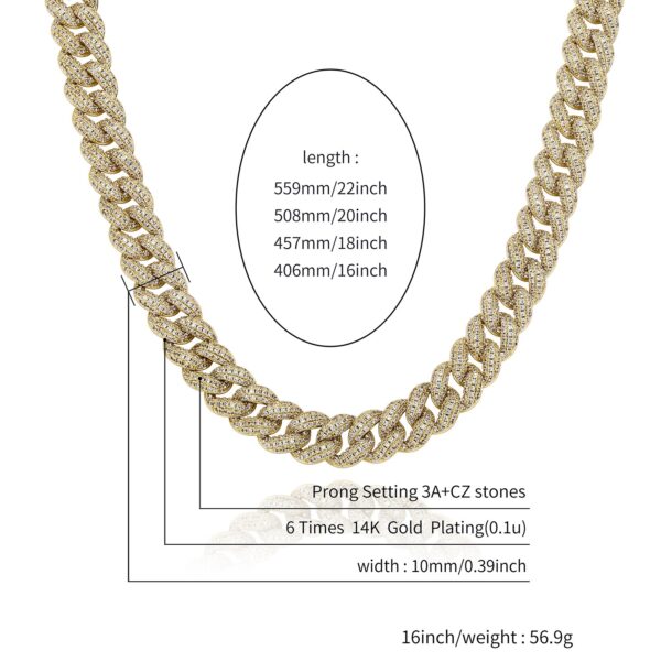Sobling 10mm hiphop mens Iced out Cravejado AAA Cubic Zircon High Quality yellow gold color Charming Miami Cuban link Chain Necklace from china jewelry manufacturer