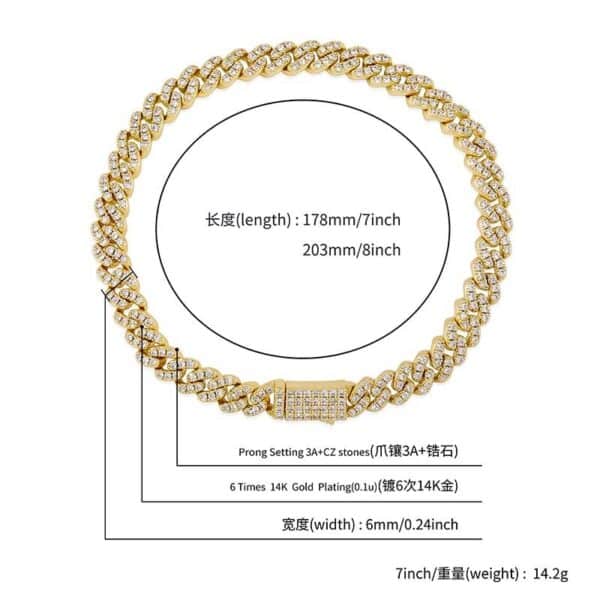 Sobling NEW 6MM High Quality Miami Cuban link Chain Iced AAA Cubic Zirconia Bracelet Men and Women HIP HOP Jewelry For Gift
