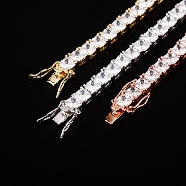 Sobling jewelry factory wholesale 6mm HIP HOP Rectangle Princess cut AAA Cubic Zirconia Iced out Tennis Necklace Chain Jewelry 18K yellow gold plated