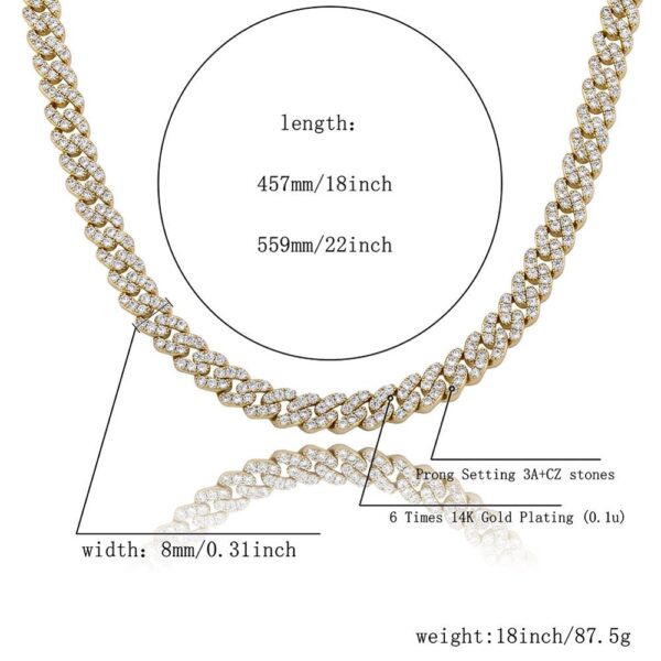 Sobling supply 8mm Fashion Miami Cuban link chain Full Iced Out bling Cubic Zirconia Necklace Hip Hop Rapper Rock Jewelry rose gold and white rhodium color