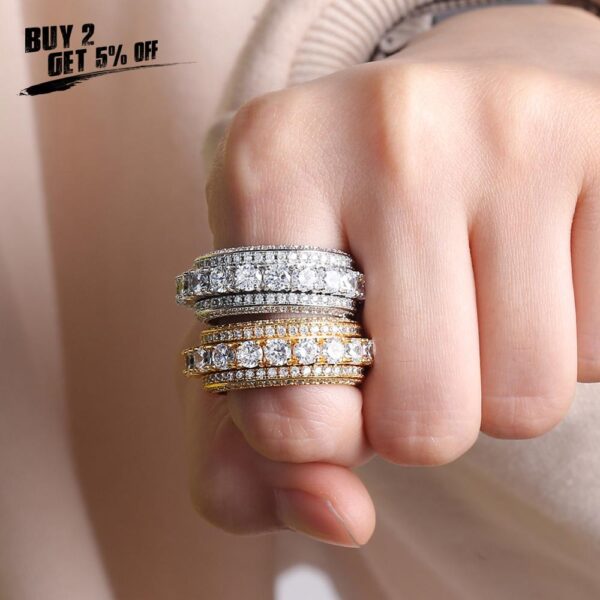 Sobling yellow gold color eternity ring Spinning center Ring band Copper Charming Clear CZ micro paved Iced Out bling Hip Hop Punk Jewelry