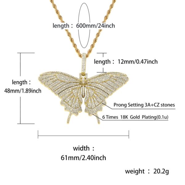 Sobling manufacture newest big butterfly pendant Iced Out bling Cubic Zircon paved Necklace yellow Gold Plated hiphop Jewelry for Women and girl