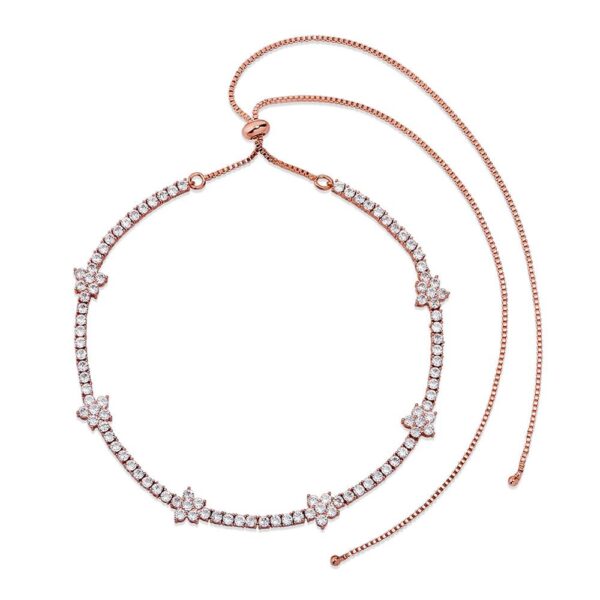 Sobling Hiphop Rose gold Plated Clear round CZ bolo Tennis Chain Necklace with buttefly elements and drawable silicon clasp For Women Jewelry Gift