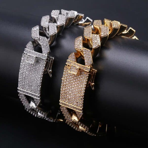 Sobling wholesale 20MM Iced Out bling Cubic Zirconia micro paved Bracelet Cuban link Chain Hip Hop Jewelry For Men and Women yellow gold color