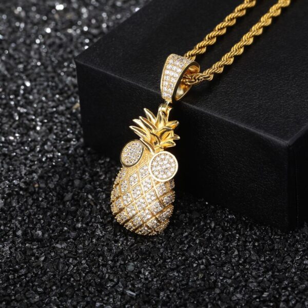 Sobling wholesale Newest Pineapple Pendant Necklace With 3mm rope Chain yellow Gold color Micro Paved CZ Jewellery For Men Women gift