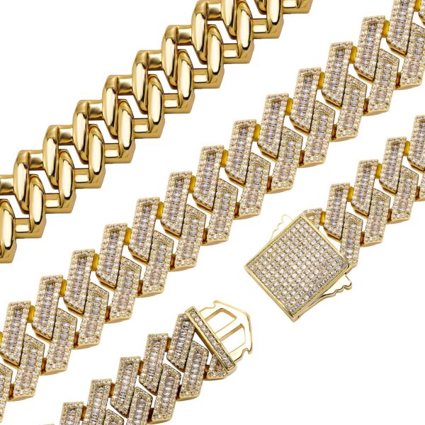 Sobling wholesale 18mm Spring Clasp hip hop Miami Cuban link Chain and bracelet Iced out bling CZ paved Necklace Men Jewelry