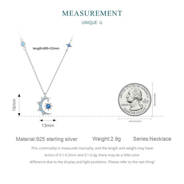 Sobling 100% 925 Sterling Silver Moon And Star Burst Pendant Necklace Aqua and sapphire synthetic gems Plated Platinum Fine Jewelry for Women Party