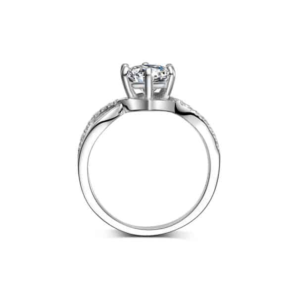 Sobling 6 prongs setting solitaire Engagement Ring micropaved splitted Infinite shank with DEF 1.0CT round Moissanite 14K White Gold color for Women