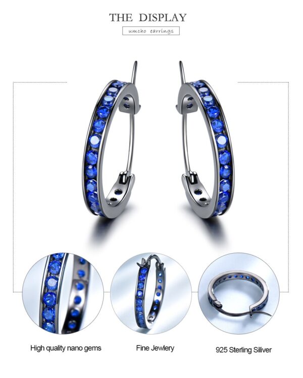 Sobling Real 925 Sterling Silver 20mm hoop Earrings Nano Sapphire channel setting Black Plated Ear buckle Pretty Wedding Jewelry from china supplier