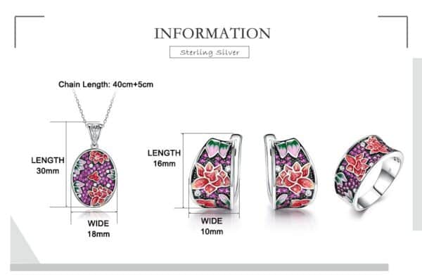 Sobling ladies 925 sterling silver colorful enamel tulip flowers jewelry set with ruby corundum paved earring buckle ring necklace from china jewelry factory