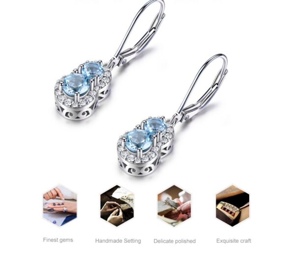 Sobling Natural Sky Blue Topaz aquamarine synthetic spinel Gemstone french hook dangling drop Earrings Real 925 Sterling Silver Wedding Gift For Women