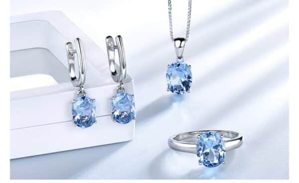Sobling Oval Sky Blue Topaz Gemstone Wedding Jewelry Sets for Women 925 Sterling Silver Engagement Rings Necklace Pendant Clip Earrings from china supplier