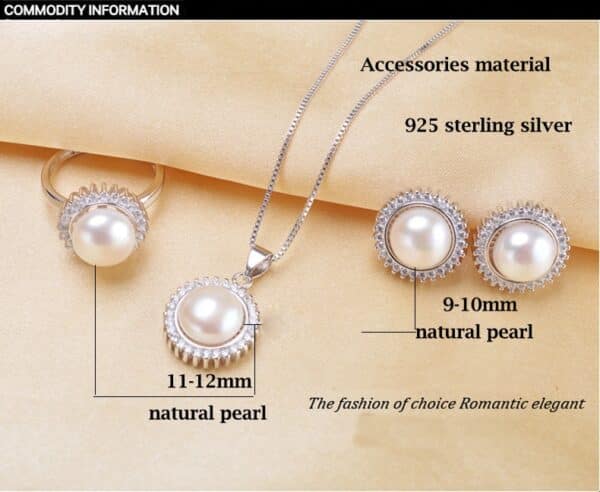 Sobling factory natural freshwater round Pearl jewelry set including CZ pendant ring earrings for women 925 sterling silver with white gold color plating