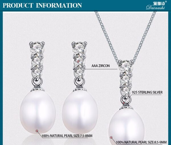 Sobling bridal women geometric long bail natural freshwater teardop dangling pearl jewelry set with 925 sterling silver and white rhodium plating