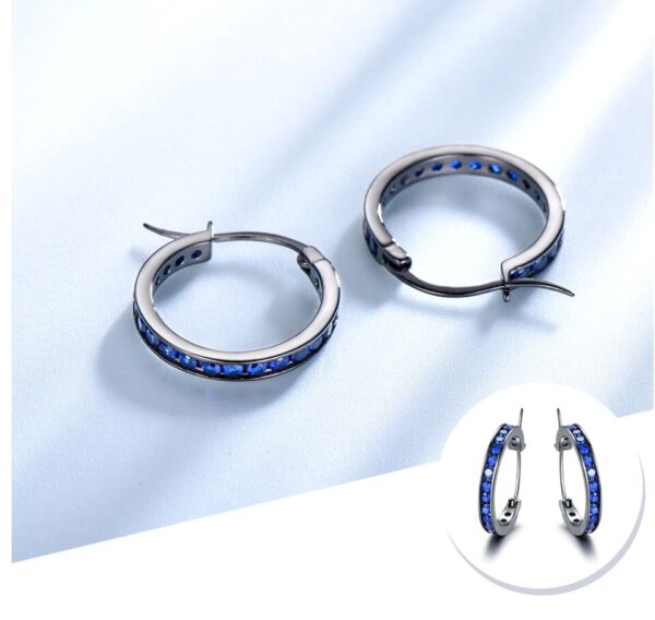 Sobling Real 925 Sterling Silver 20mm hoop Earrings Nano Sapphire channel setting Black Plated Ear buckle Pretty Wedding Jewelry from china supplier