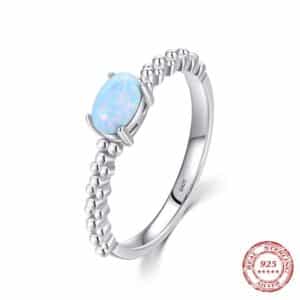 Sobling Genuine 925 Sterling Silver Natural Oval aqua blue Opal finger Ring with dots pattern For Women Fashion Fine Jewelry Accessories